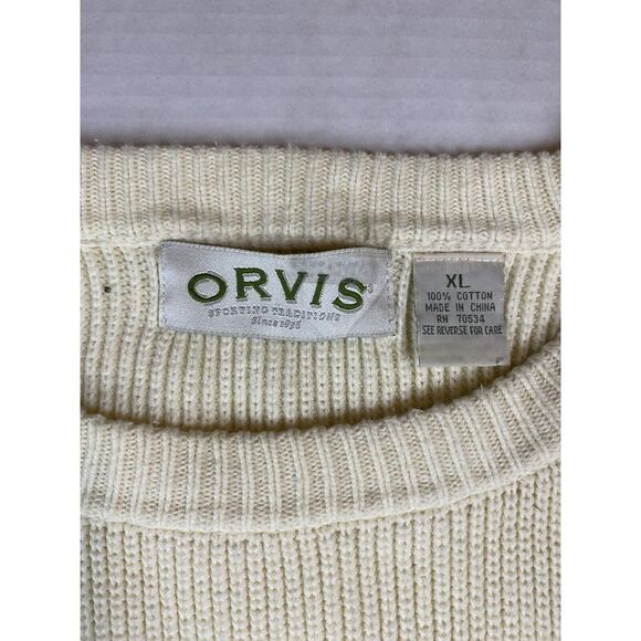 Orvis Knit Sweater 100% Cotton Sweater Mens Size XL Cream Beige - Picture 2 of 6